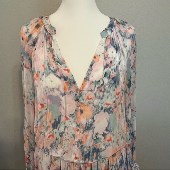 Velvet by Graham & Spencer Watercolor Floral V-neck Mini Long Sleeve Dress Small - Picture 2 of 15